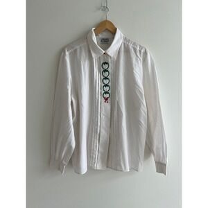 The Villager Vintage White Embroidered Blouse L Cottagecore Holiday Shirt